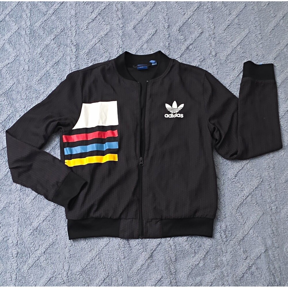 Adidas Originals Women's Track Jacket Medium M Black Trefoil Color Block Stripes